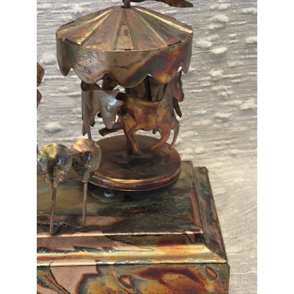 Horse Carousel Ferris Wheel Fair Music BoxWind Up Copper Tin Carousel Waltz READ